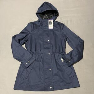NEW Hunter Women's XS Water Resistant Cotton Smock Rain Jacket Hooded Navy Blue